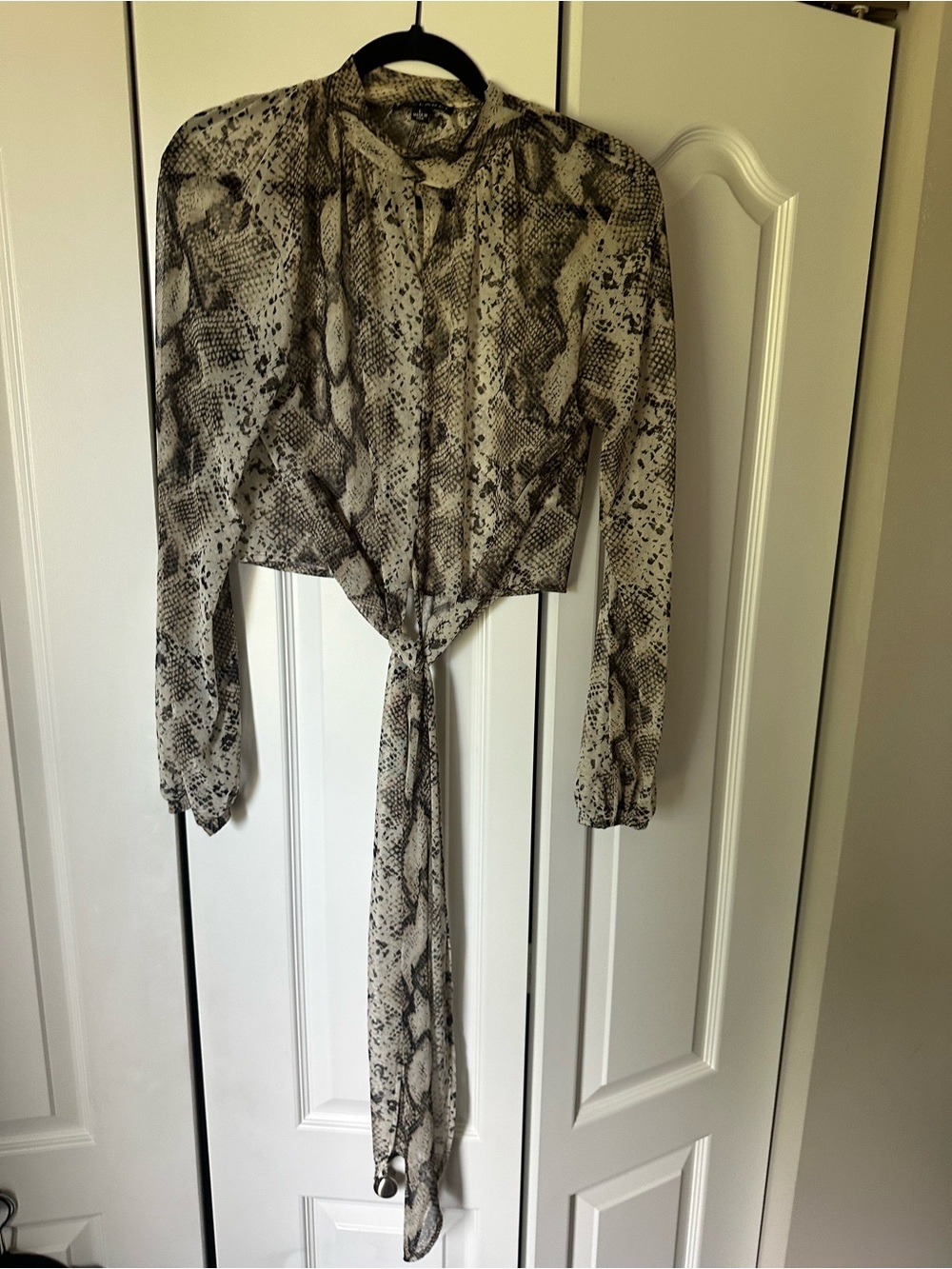 Jluxlabel Snake Print Tie-Front Blouse in Neutral Tones